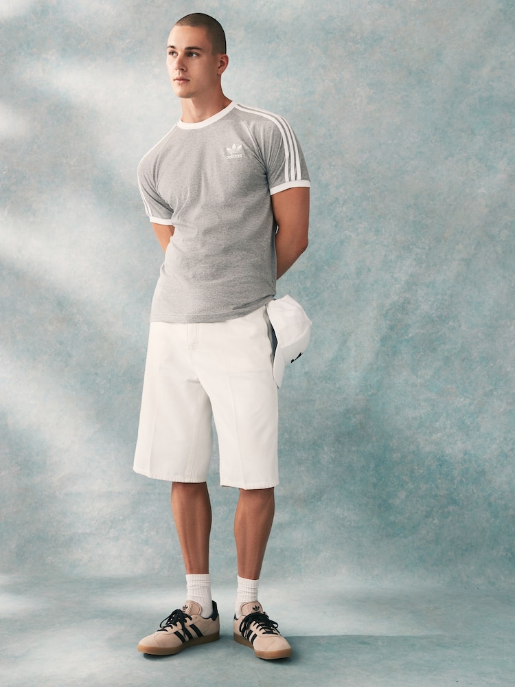 adidas Grey Adicolor Classics 3-Stripes 100% Cotton T-Shirt - Image 2 of 5 adidas Grey Adicolor Classics 3-Stripes 100% Cotton T-Shirt - Image 2 of 5