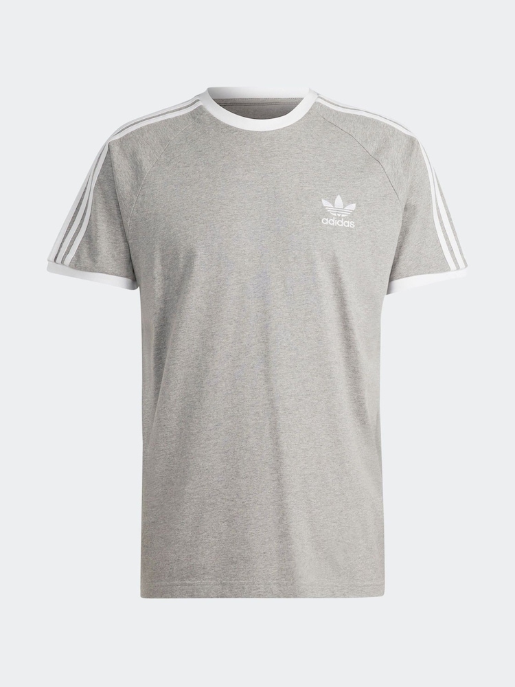 adidas Grey Adicolor Classics 3-Stripes 100% Cotton T-Shirt - Image 5 of 5