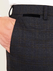 Navy Blue Slim Fit Trimmed Check Suit: Trousers - Image 4 of 7