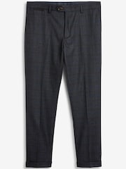 Navy Blue Slim Fit Trimmed Check Suit: Trousers - Image 5 of 7
