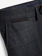 Navy Blue Slim Fit Trimmed Check Suit: Trousers - Image 6 of 7