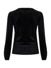 Pour Moi Black Jenna Stretch Velvet Balloon Sleeve Top - Image 4 of 4