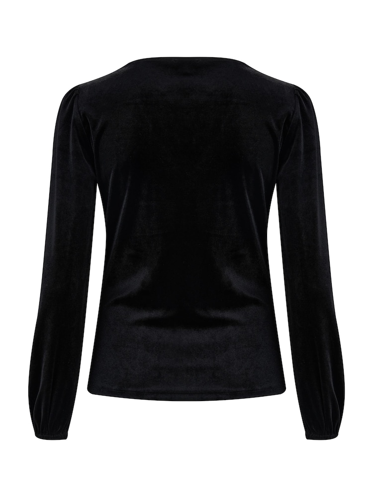 Pour Moi Black Jenna Stretch Velvet Balloon Sleeve Top - Image 4 of 4