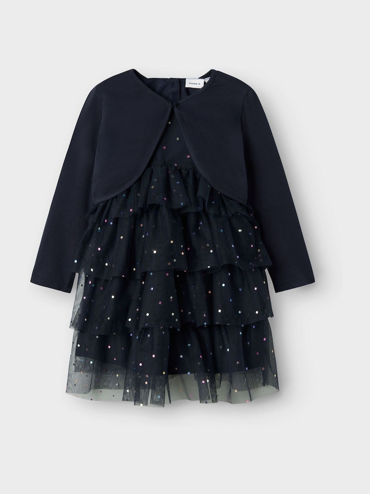 Name It Blue Sequin Occasion Dress With Cardigan - Image 1 of 5