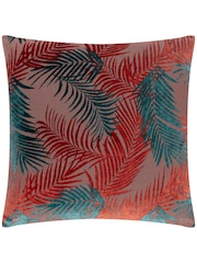 Riva Paoletti Teal Blue/Rust Orange Palm Grove Velvet Polyester Filled Cushion - Image 1 of 5