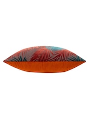 Riva Paoletti Teal Blue/Rust Orange Palm Grove Velvet Polyester Filled Cushion - Image 3 of 5