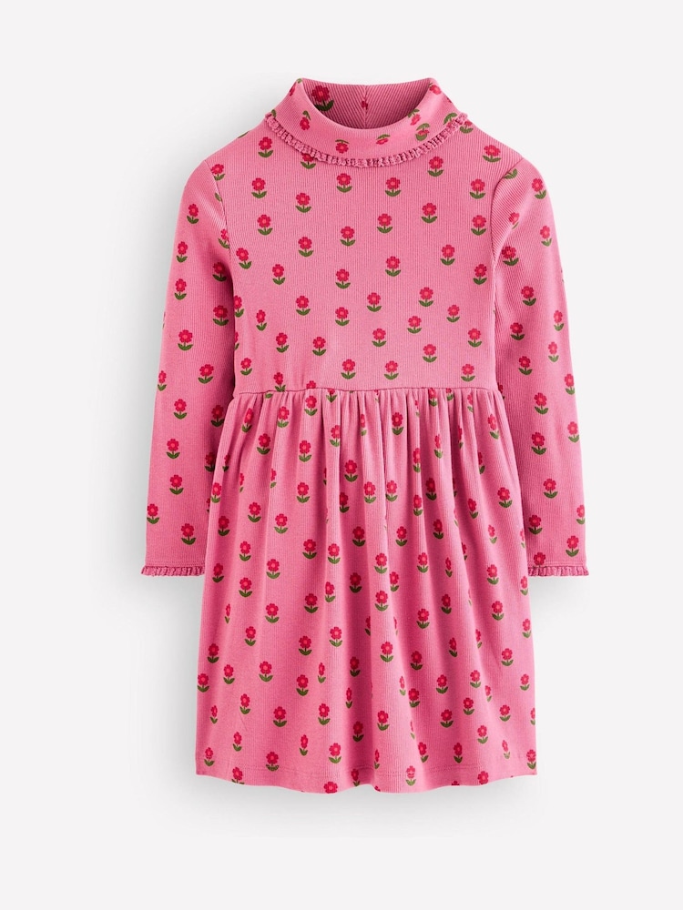 Rosa Blomstrete  - Boden High Neck Ribbed Dress - Bilde 1 av 3