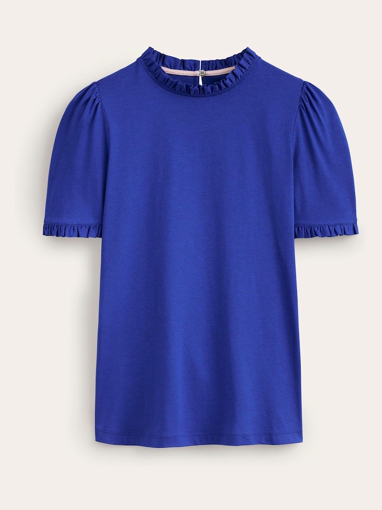 Boden Dark Blue Supersoft Frill Detail T-Shirt - Image 5 of 5 Boden Dark Blue Supersoft Frill Detail T-Shirt - Image 5 of 5