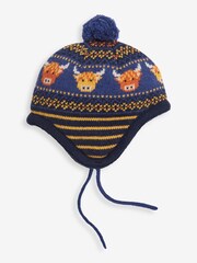 JoJo Maman Bébé Navy Blue Fair Isle Pattern Bobble Hat - Image 1 of 2
