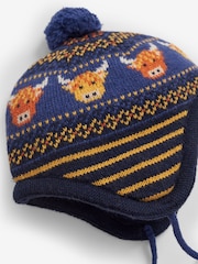 JoJo Maman Bébé Navy Blue Fair Isle Pattern Bobble Hat - Image 2 of 2