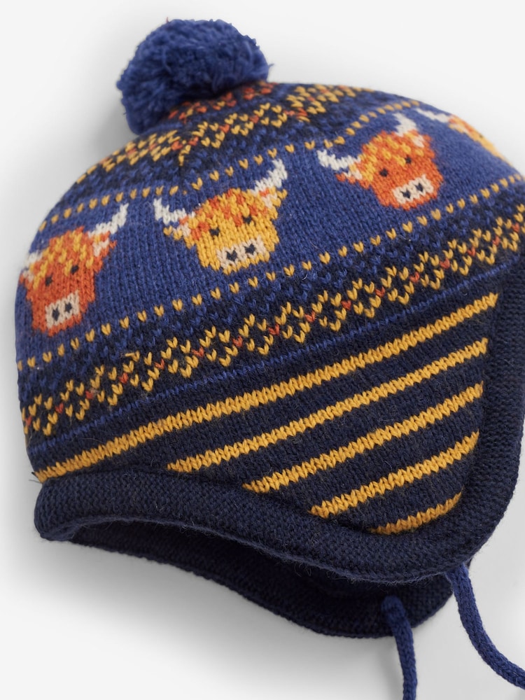 JoJo Maman Bébé Navy Blue Fair Isle Pattern Bobble Hat - Image 2 of 2