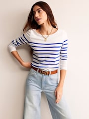 Boden Blue White Ella 100% Cotton Long Sleeve Breton T-Shirt - Image 1 of 6