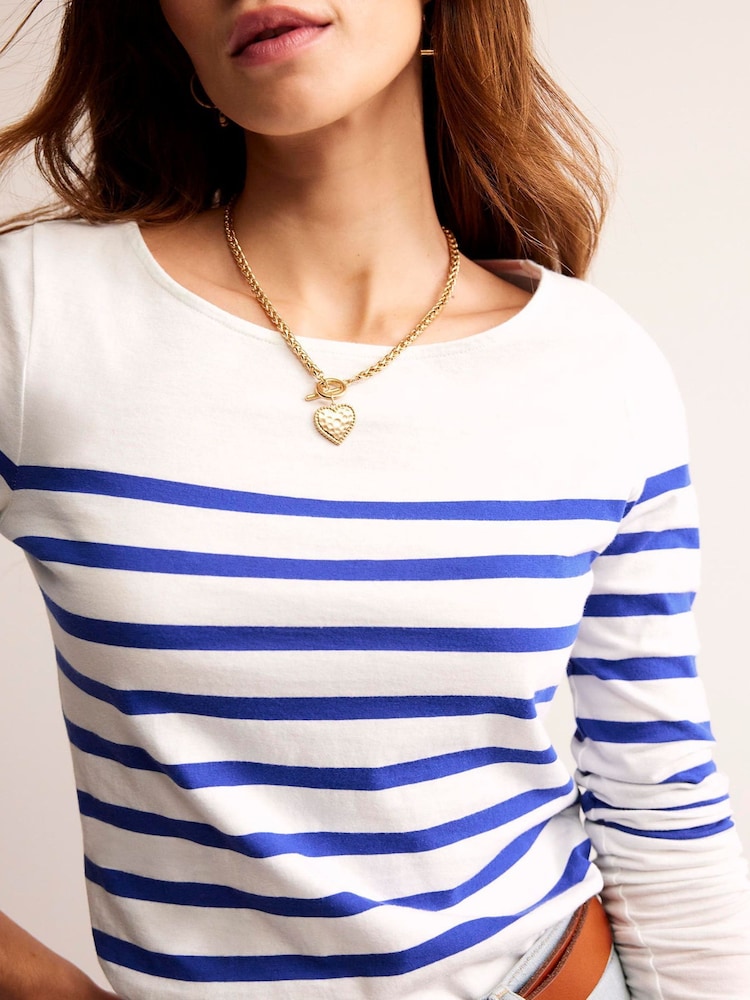 Boden Blue White Ella 100% Cotton Long Sleeve Breton T-Shirt - Image 2 of 6
