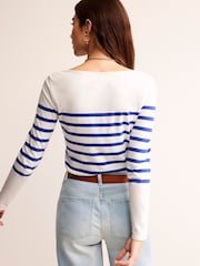 Boden Blue White Ella 100% Cotton Long Sleeve Breton T-Shirt - Image 3 of 6