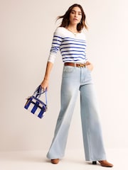 Boden Blue White Ella 100% Cotton Long Sleeve Breton T-Shirt - Image 4 of 6