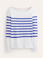 Boden Blue White Ella 100% Cotton Long Sleeve Breton T-Shirt - Image 6 of 6