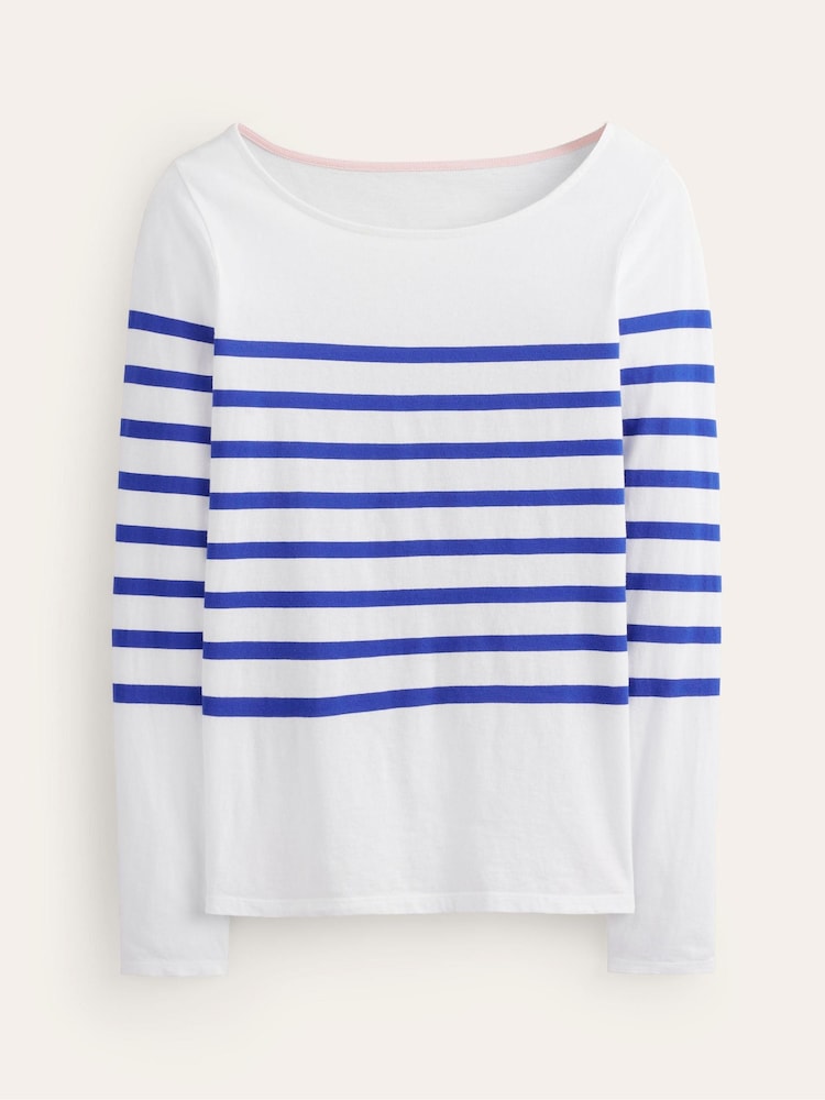 Boden Blue White Ella 100% Cotton Long Sleeve Breton T-Shirt - Image 6 of 6
