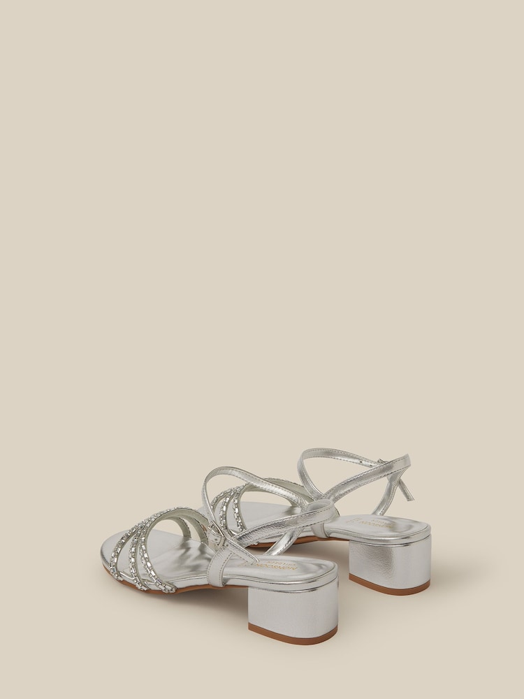 Monsoon Silver Embellished Strap Metallic Heeled Sandals - Image 3 of 3 Monsoon Silver Embellished Strap Metallic Heeled Sandals - Image 3 of 3