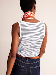 Boden Cream/Blue Regular V-Neck Slub 100% Cotton Vest - Image 3 of 5