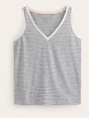 Boden Cream/Blue Regular V-Neck Slub 100% Cotton Vest - Image 5 of 5