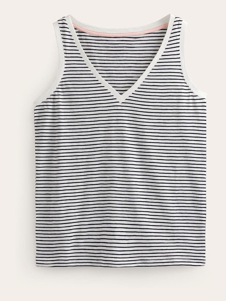 Boden Cream/Blue Regular V-Neck Slub 100% Cotton Vest - Image 5 of 5