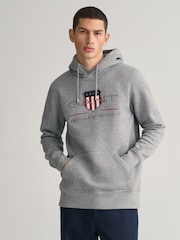 GANT Grey Melange Archive Shield Hoodie - Image 1 of 5