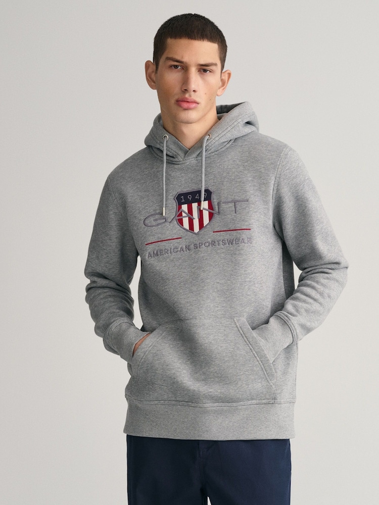 GANT Grey Melange Archive Shield Hoodie - Image 1 of 5