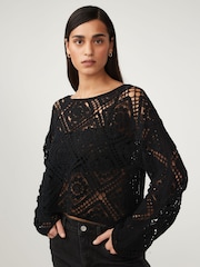 Black Long Sleeve Crochet Top - Image 1 of 7