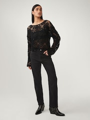 Black Long Sleeve Crochet Top - Image 2 of 7