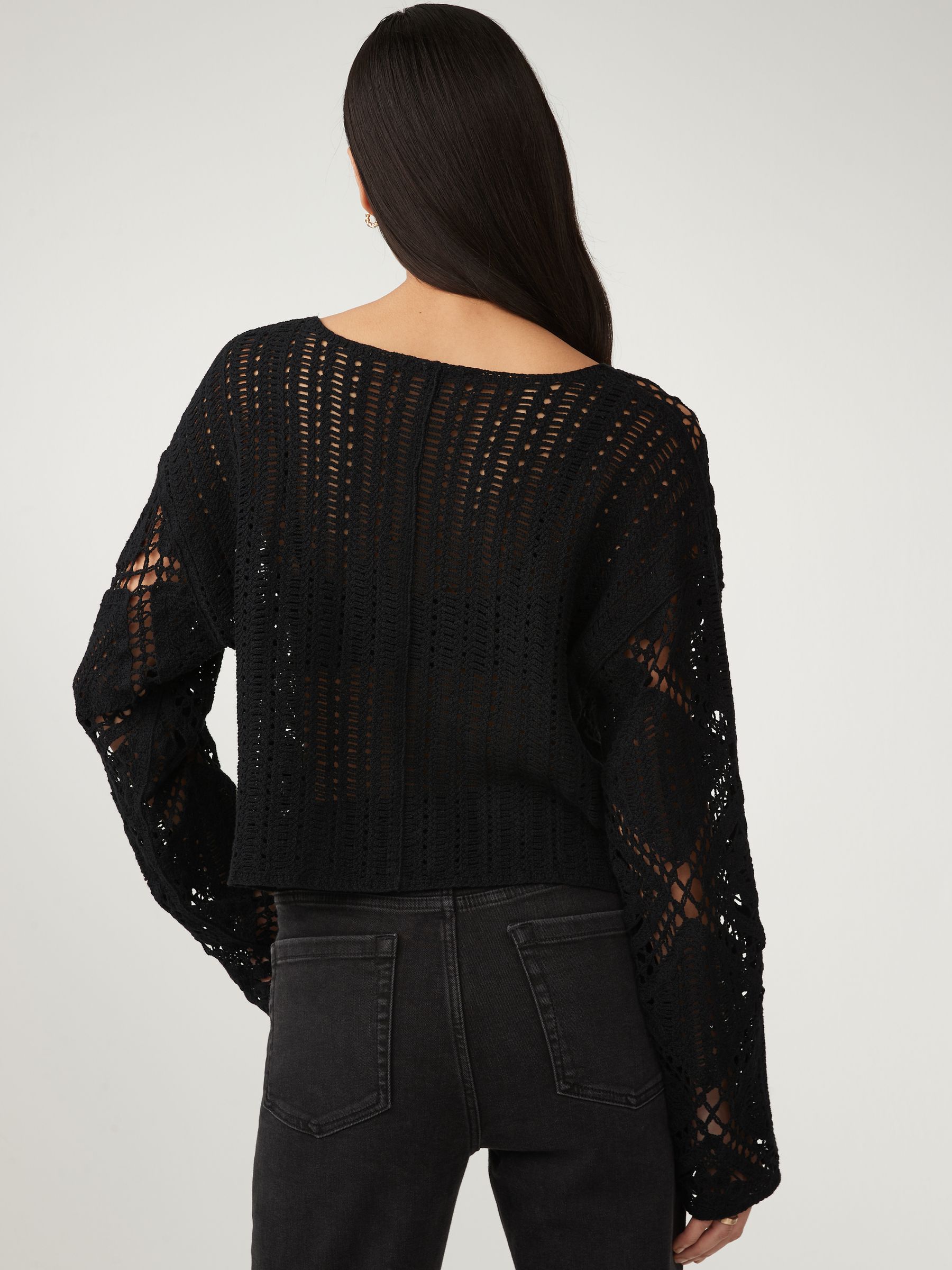 Buy Black Long Sleeve Crochet Top from Next Germany