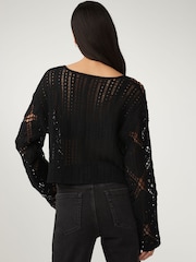 Black Long Sleeve Crochet Top - Image 3 of 7