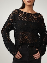 Black Long Sleeve Crochet Top - Image 4 of 7