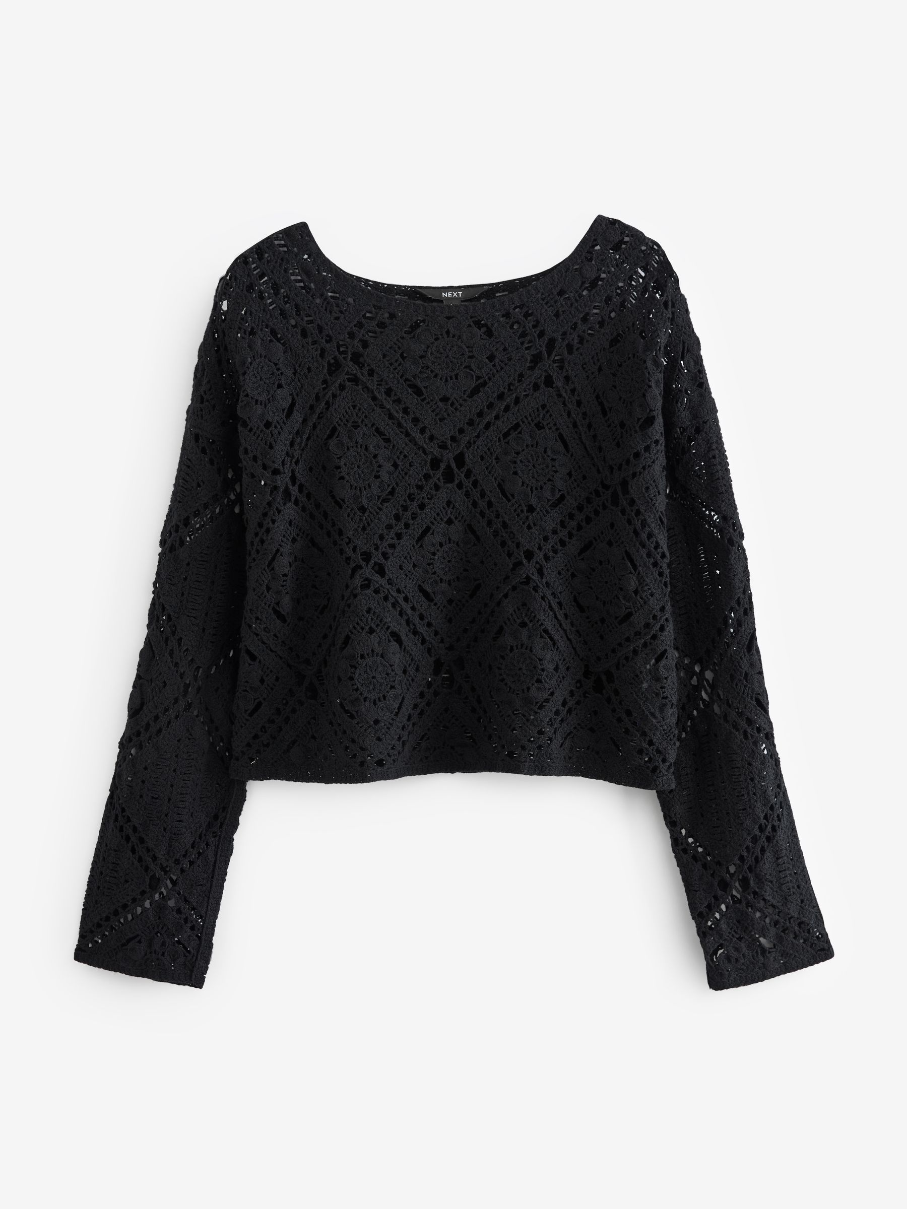 Buy Black Long Sleeve Crochet Top from Next Germany