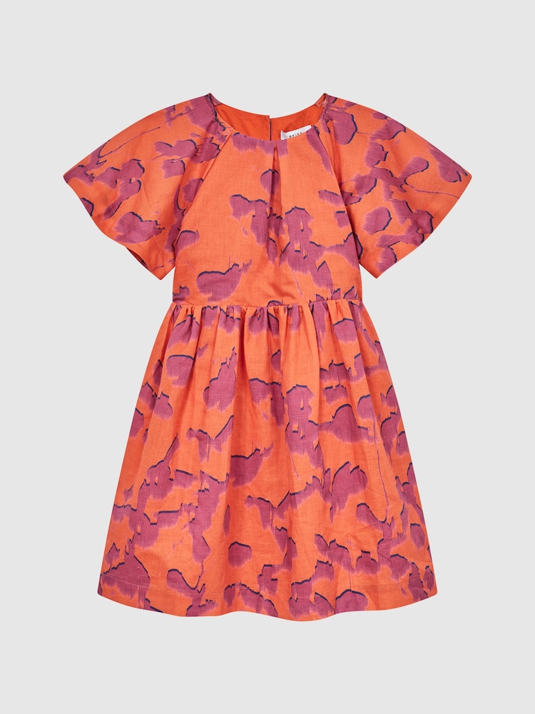 Reiss Orange Print Jeanie Print Midi Dress - Image 2 of 7