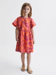 Reiss Orange Print Jeanie Print Midi Dress - Image 1 of 7