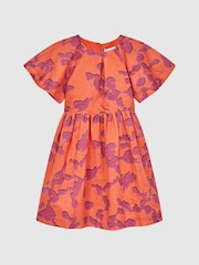Reiss Orange Print Jeanie Print Midi Dress - Image 2 of 7