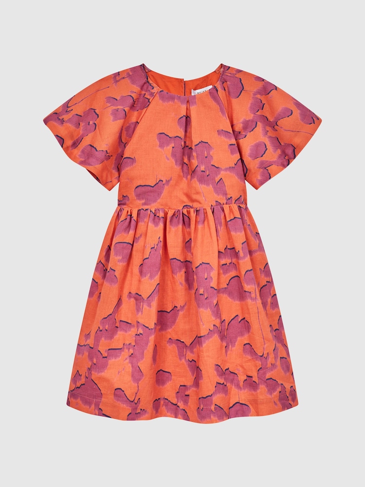 Reiss Orange Print Jeanie Print Midi Dress - Image 2 of 7