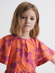 Reiss Orange Print Jeanie Print Midi Dress - Image 4 of 7