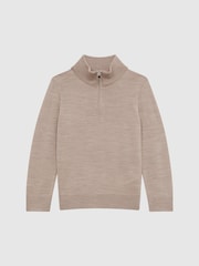 Reiss Wheat Melange Blackhall Junior Quarter Zip Merino Wool Jumper - Image 2 of 6