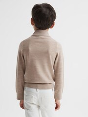 Reiss Wheat Melange Blackhall Junior Quarter Zip Merino Wool Jumper - Image 5 of 6