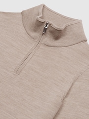 Reiss Wheat Melange Blackhall Junior Quarter Zip Merino Wool Jumper - Image 6 of 6