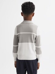 Reiss Soft Grey/White Tokyo 3-9 yrs Slim Fit Half-Zip Long Sleeve Polo Shirt - Image 5 of 6