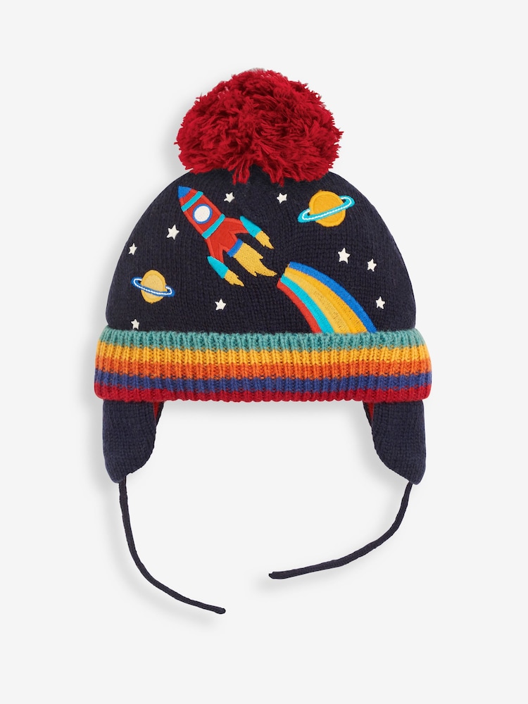 JoJo Maman Bébé Navy Blue Appliqué Bobble Hat - Image 1 of 4