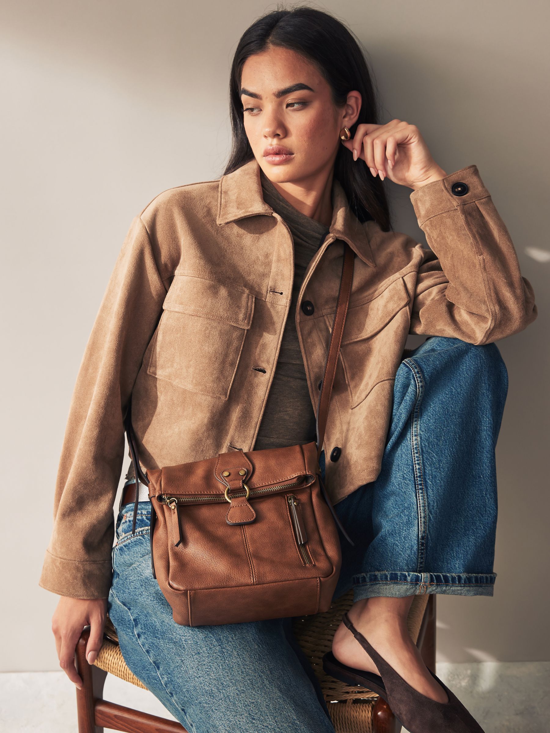 Tan Brown Utility Style Messenger Bag