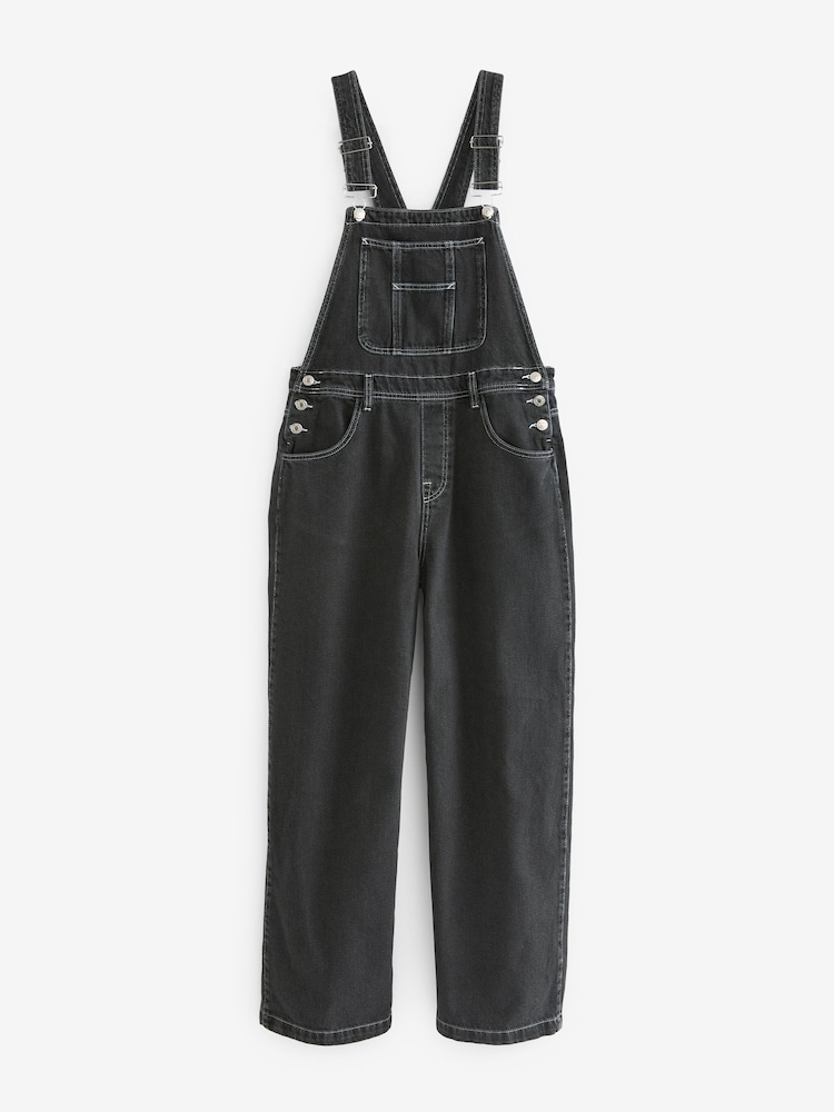 Black Denim Wide Leg Dungarees - Image 1 of 6