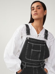 Black Denim Wide Leg Dungarees - Image 3 of 6