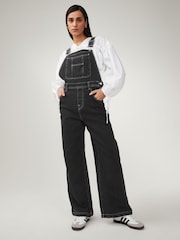 Black Denim Wide Leg Dungarees - Image 4 of 6