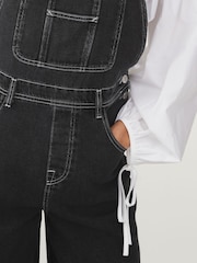 Black Denim Wide Leg Dungarees - Image 6 of 6