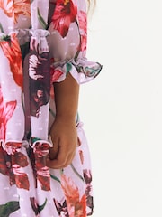 Baker by Ted Baker (0-6yrs) Lilac Purple Floral Tiered Dress - Image 10 of 14