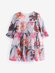 Baker by Ted Baker (0-6yrs) Lilac Purple Floral Tiered Dress - Image 11 of 14